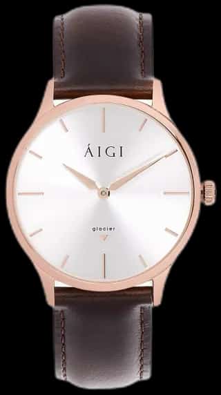 Aigi Watches Glacier Rose 36mm Brown Leather Watch