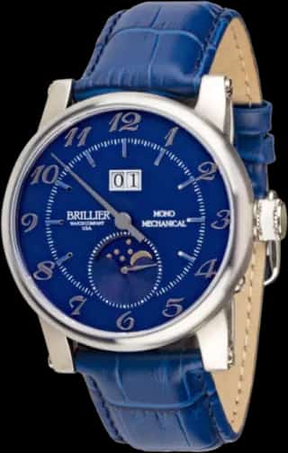 Brillier Mono Mechanical Blue Dial Automatic Watch with Moon Phase and Big Date