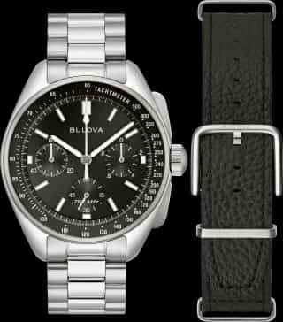 Bulova Black Dial Stainless Steel Bracelet Lunar Pilot 96K111