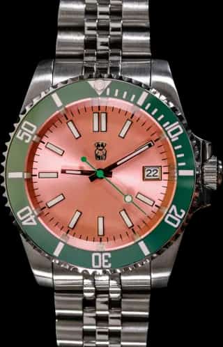 Mr. Eatwell SubMeloner — Pink & Green Dive Watch