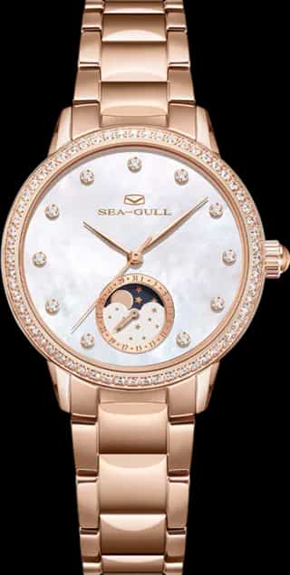 Seagull Moon Phase Mother-of-Pearl Dial Diamond-set Lady's Watch 34mm