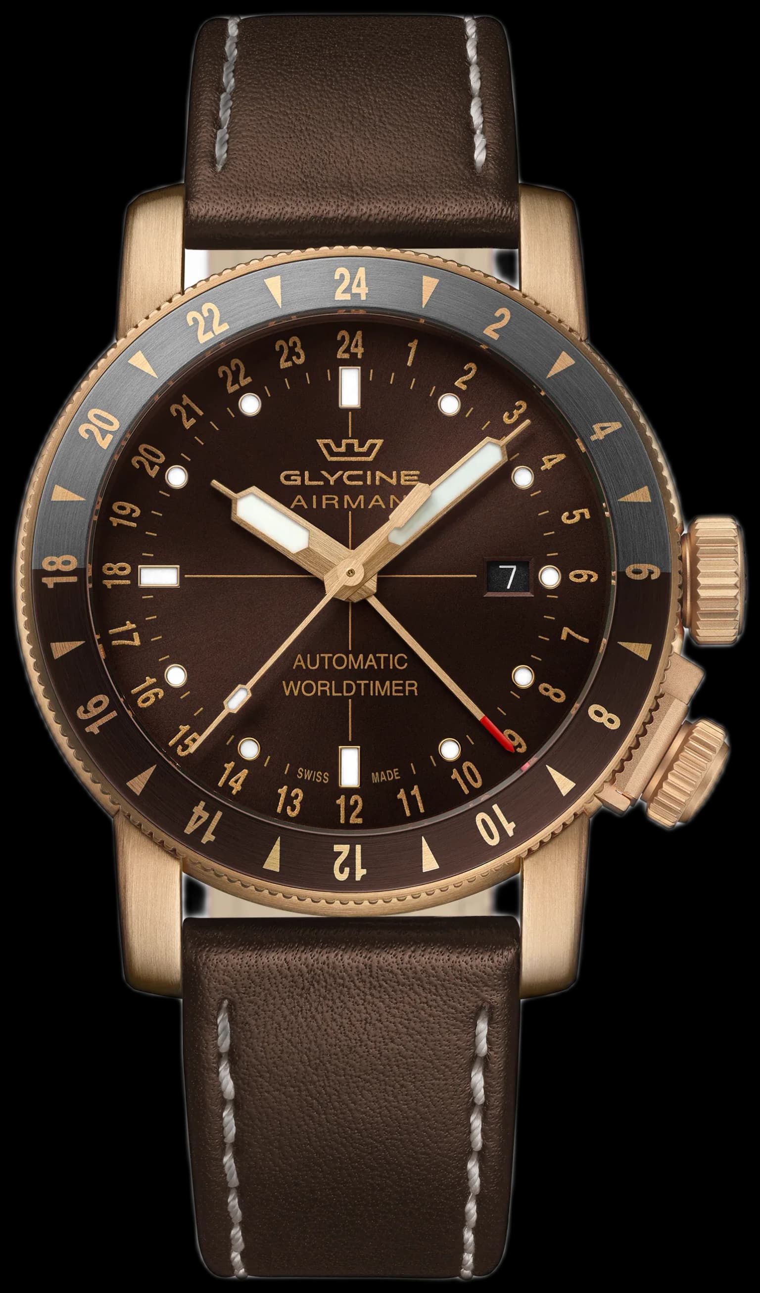 Men's Airman Contemporary Bronze GMT 44mm Automatic Watch GL0549