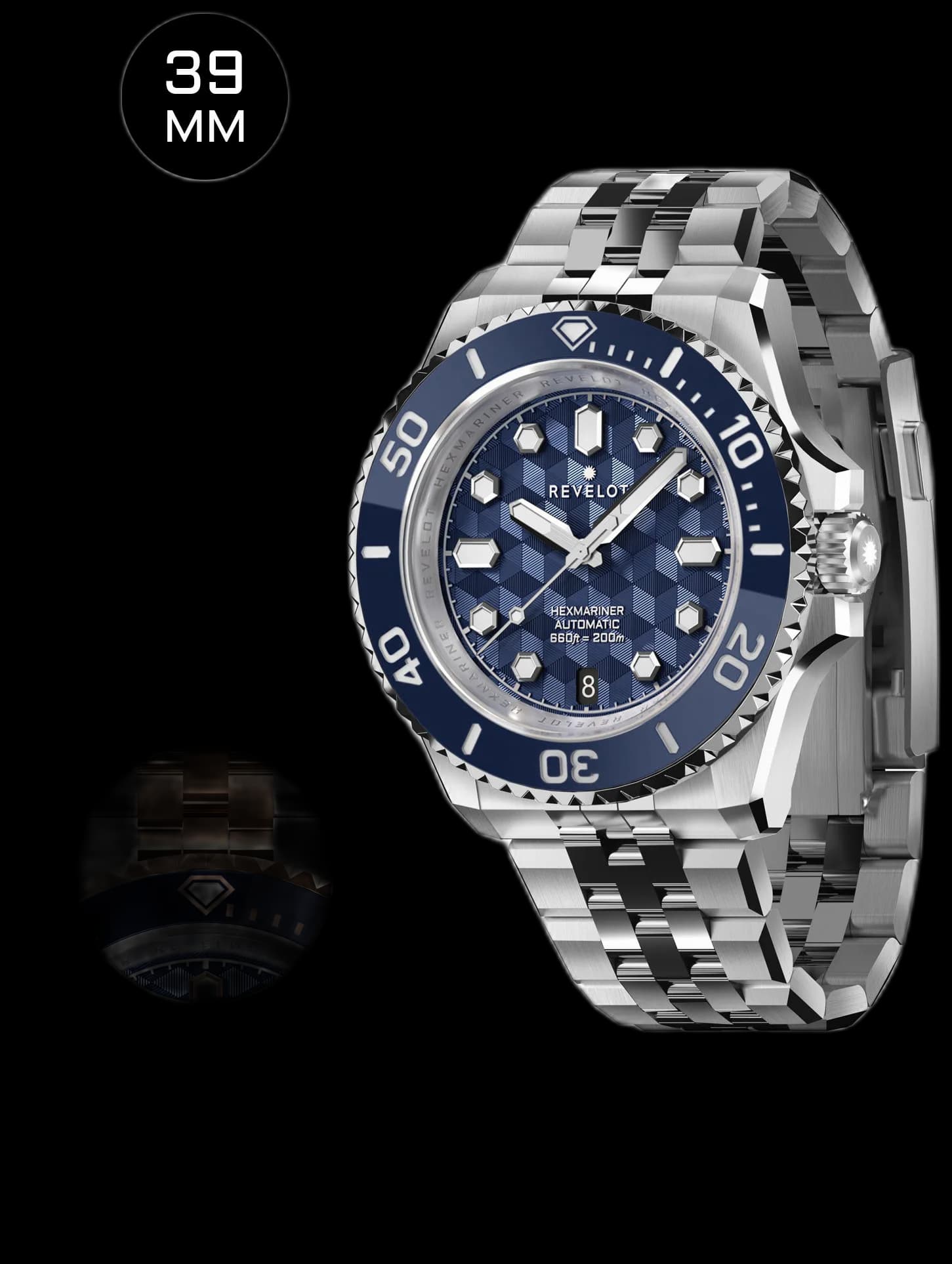 Hexmariner 39 Blue CNC Guilloche