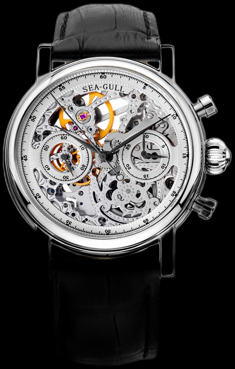 Column-wheel Chronograph Skeleton Open-worked Dial Watch 41mm
