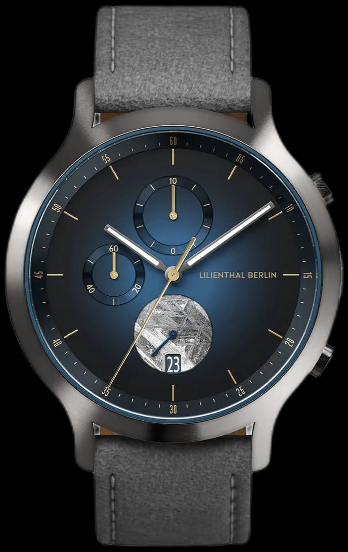 Chronograph Meteorite Midnight Gold Leather Gray Ndash Lilienthal Berlin North America
