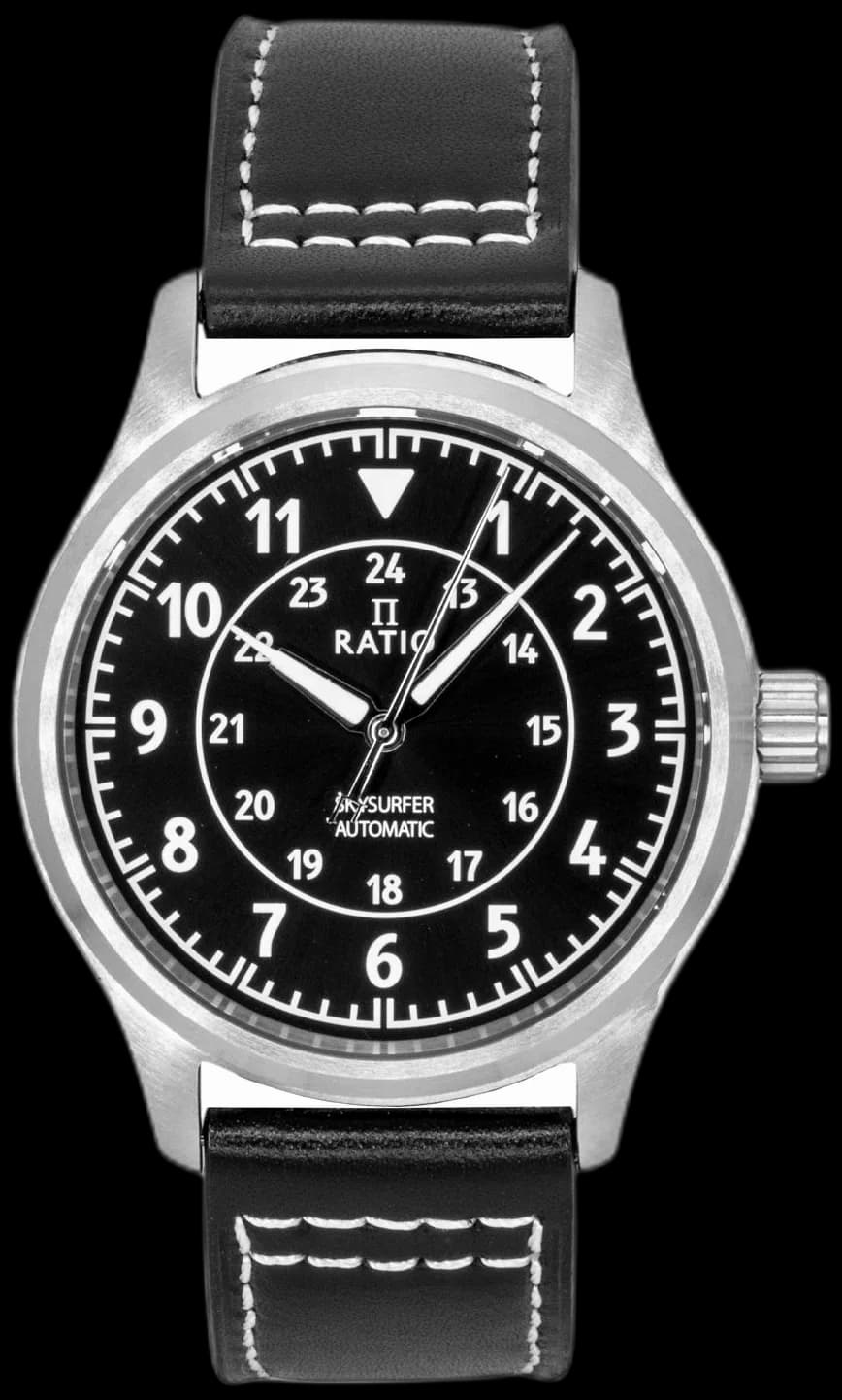 Skysurfer Pilot Black Sunray Dial Leather Automatic RTS314 200M Mens Watch