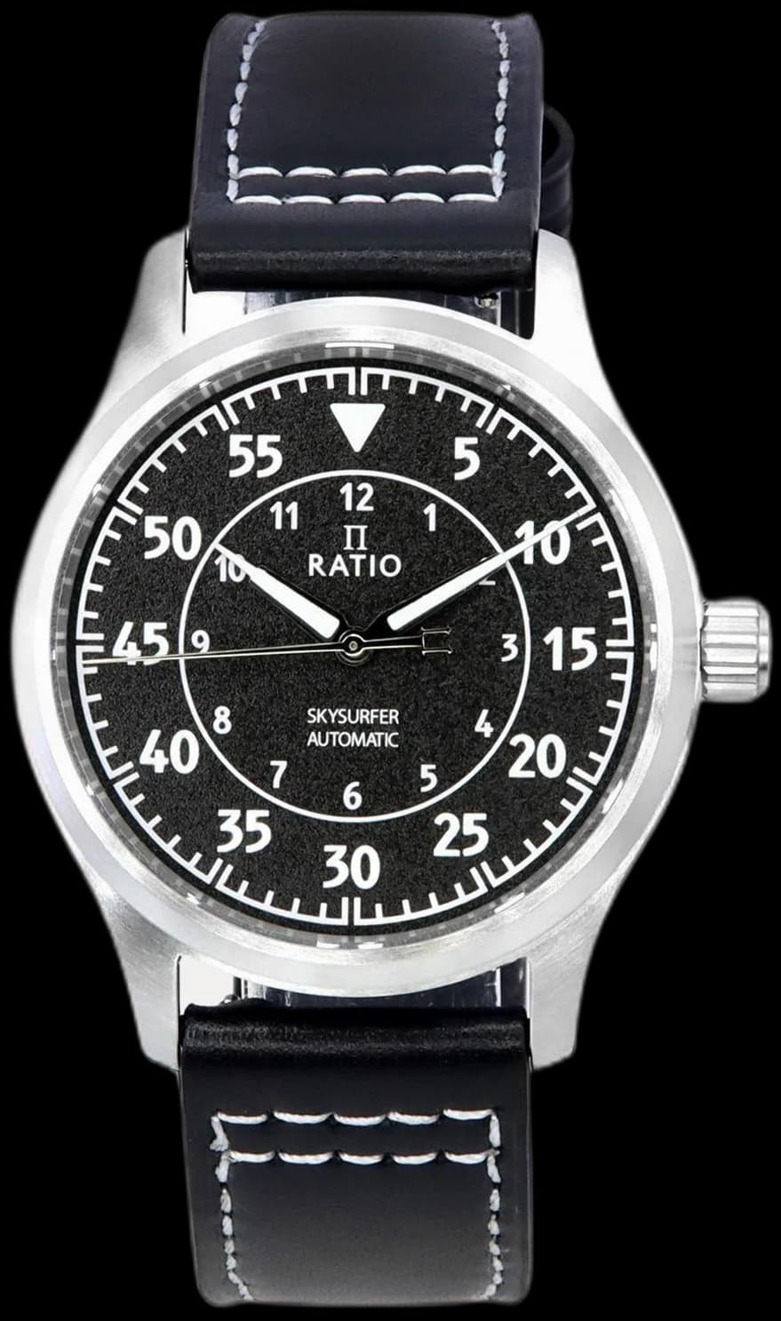 Skysurfer Pilot Black Textured Dial Leather Automatic RTS320 200M Mens Watch