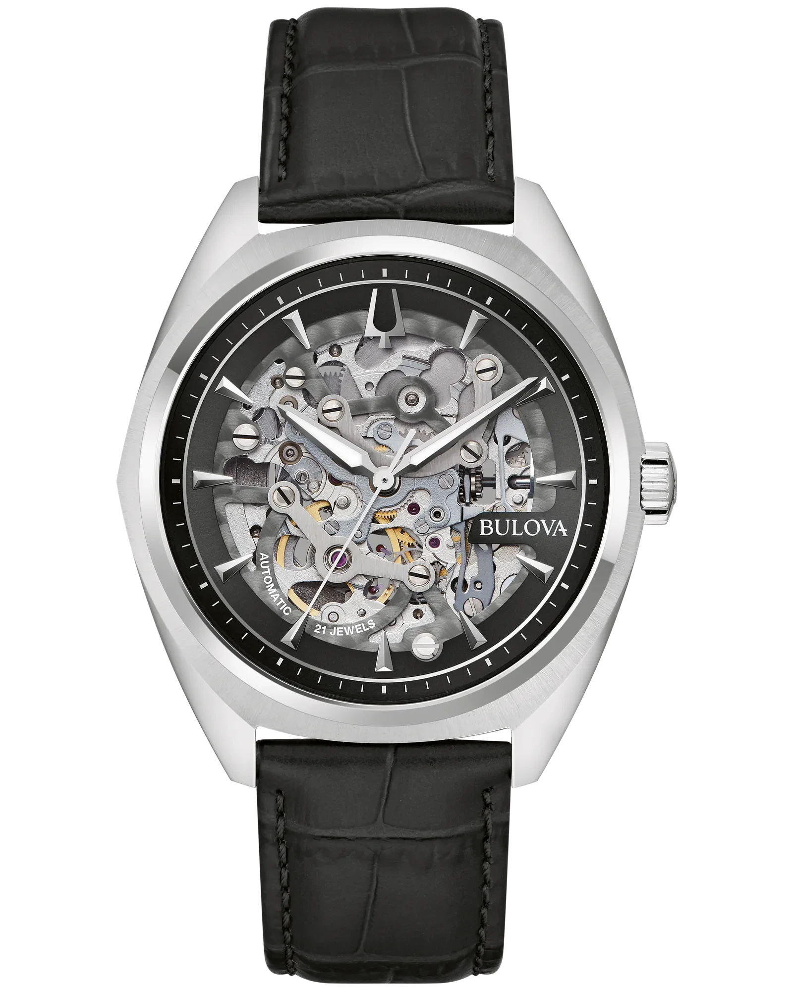 Bulova Black Dial Leather Bracelet Surveyor 96A310