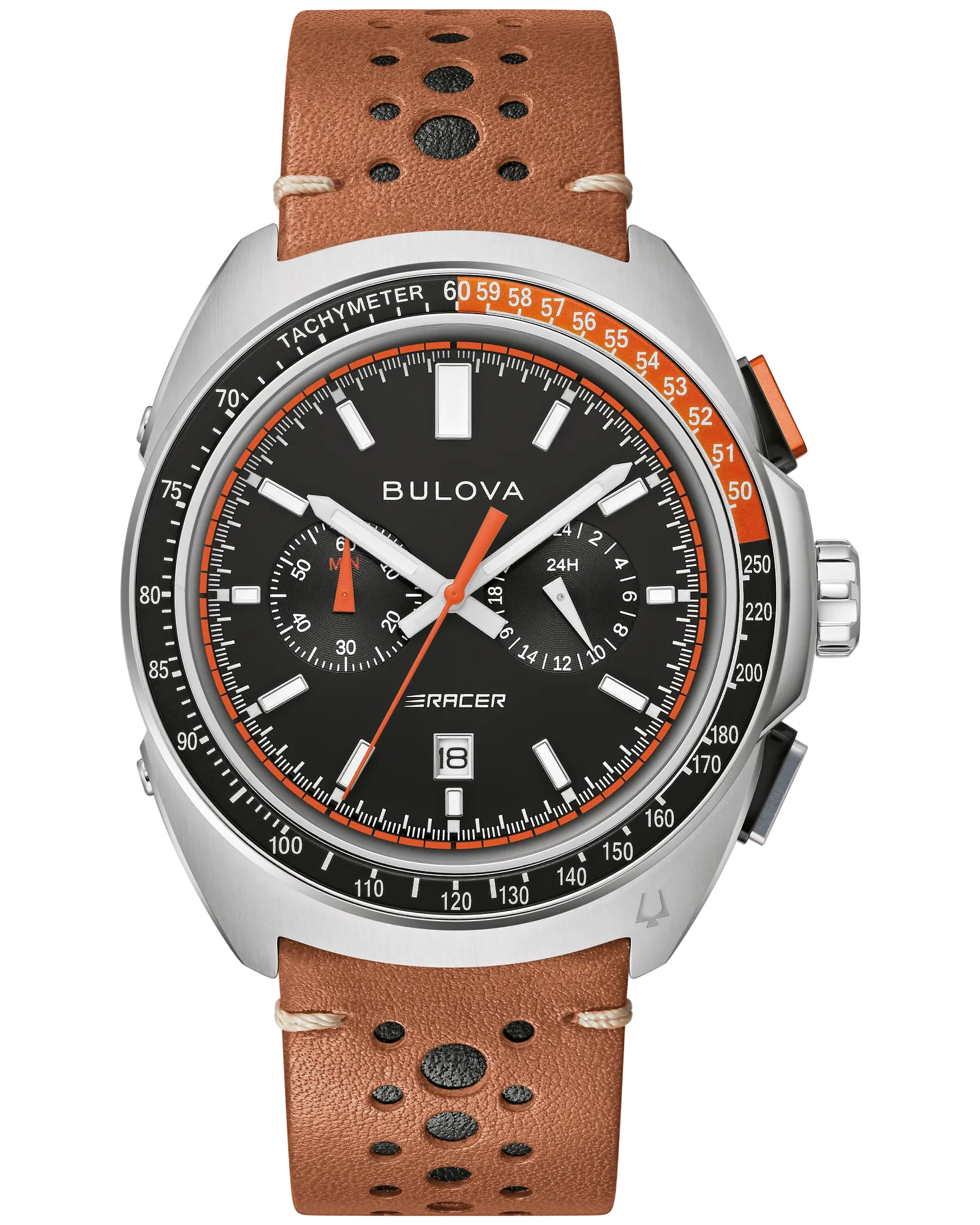 Bulova Black Dial Leather Strap Racer Chronograph 98B427