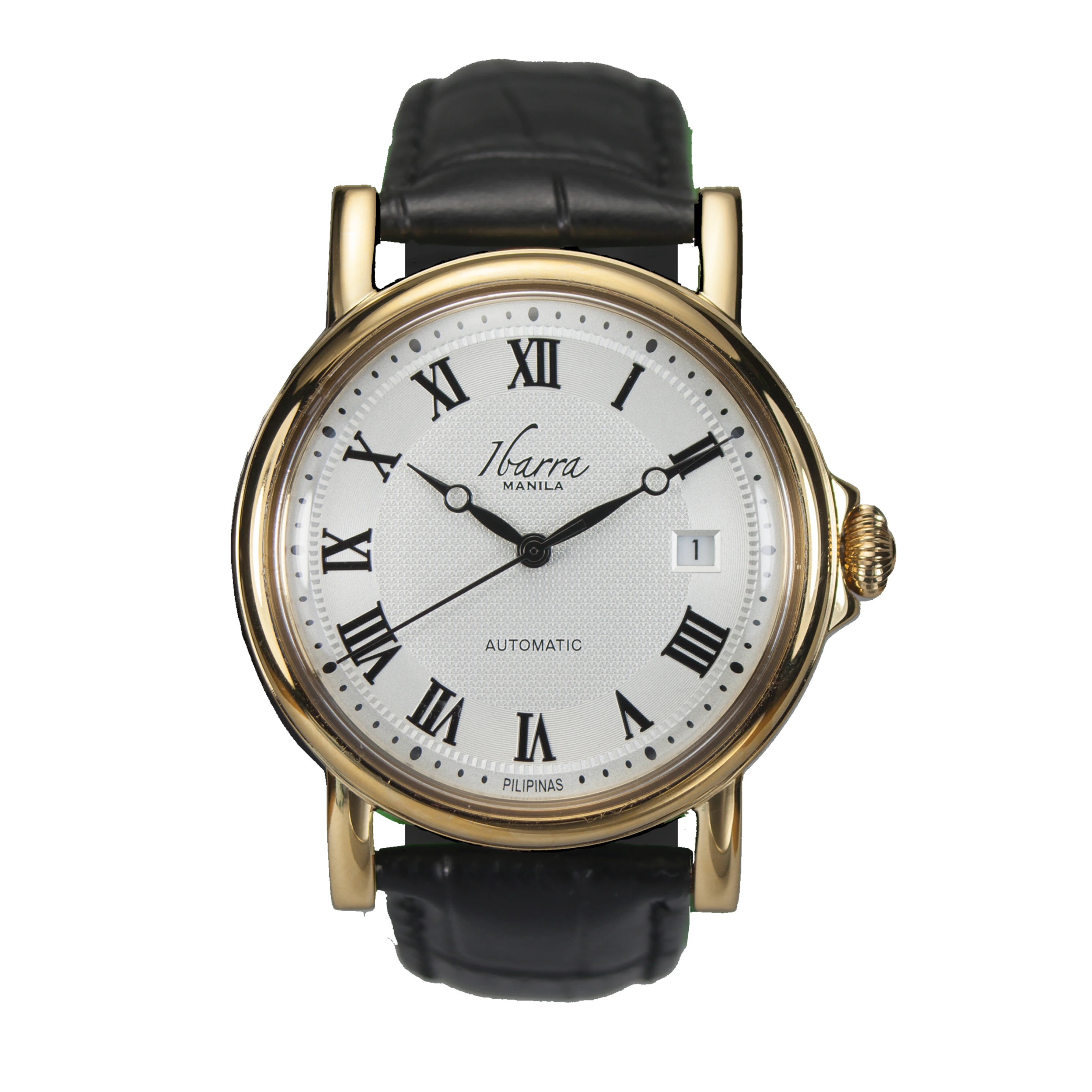 Ibarra MARIANO (GOLD) 38MM AUTOMATIC DRESS WATCH (BLACK STRAP)