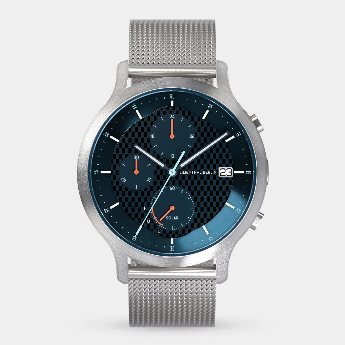 Lilienthal Berlin Chronograph Solar V Mesh Silver Brushed Ndash Lilienthal Berlin North America