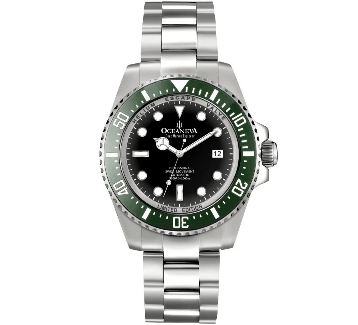 Oceaneva Men's Deep Marine Explorer 1000M Pro Diver Watch Black and Green