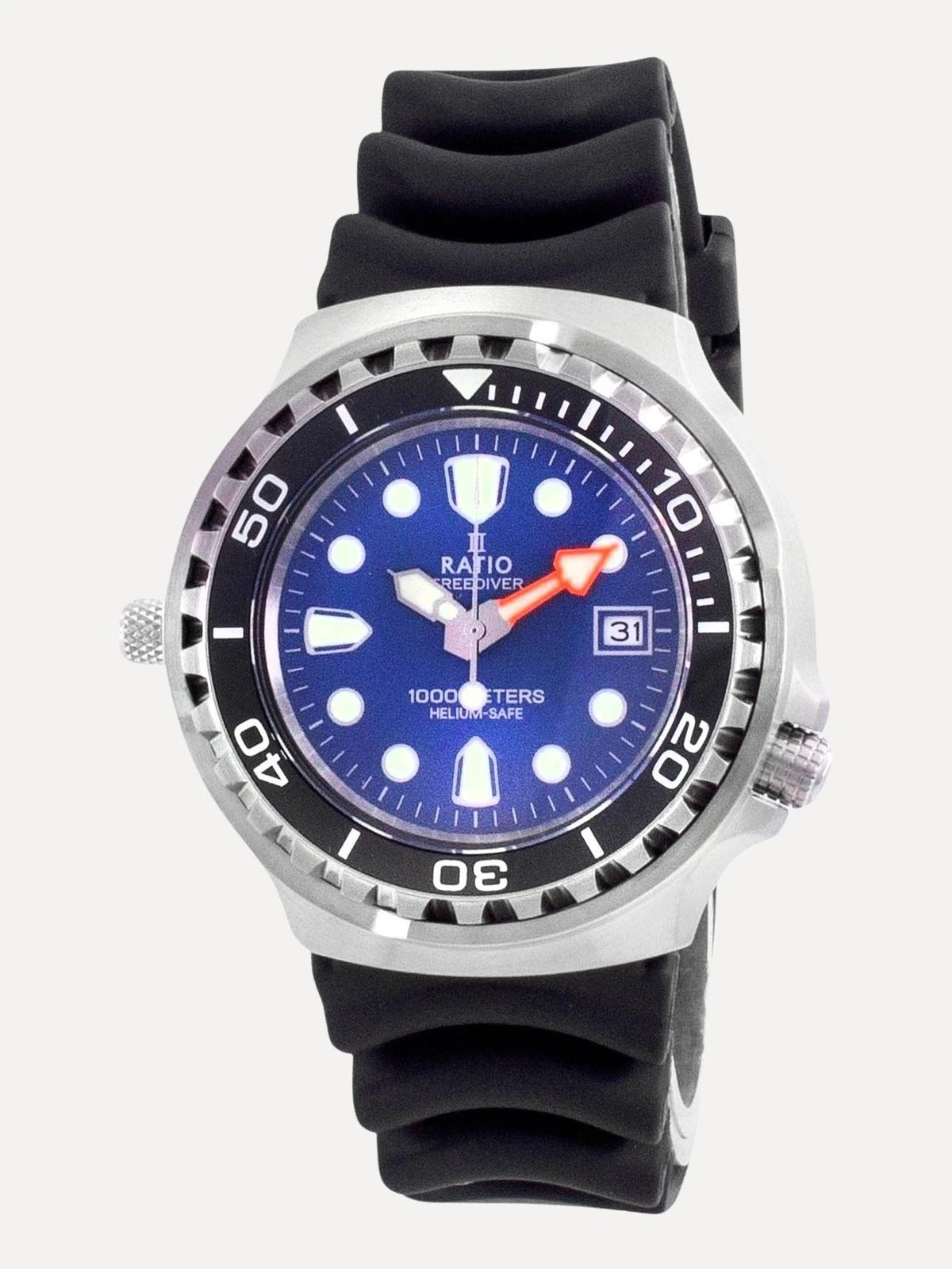 Ratio 2nd Generation Free Diver Helium-Safe Quartz 1038EF102V-BLU-V02 1000M Mens Watch
