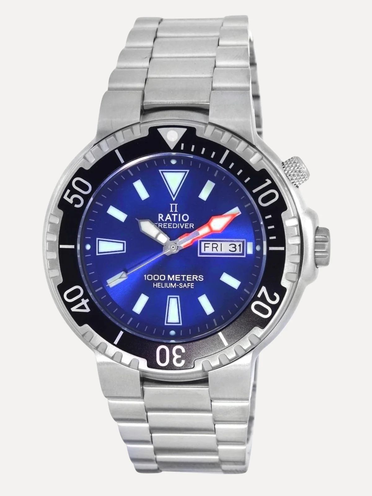 Ratio FreeDiver Blue Dial Stainless Steel Quartz 1050HA93-12V-BLU 1000M Mens Watch