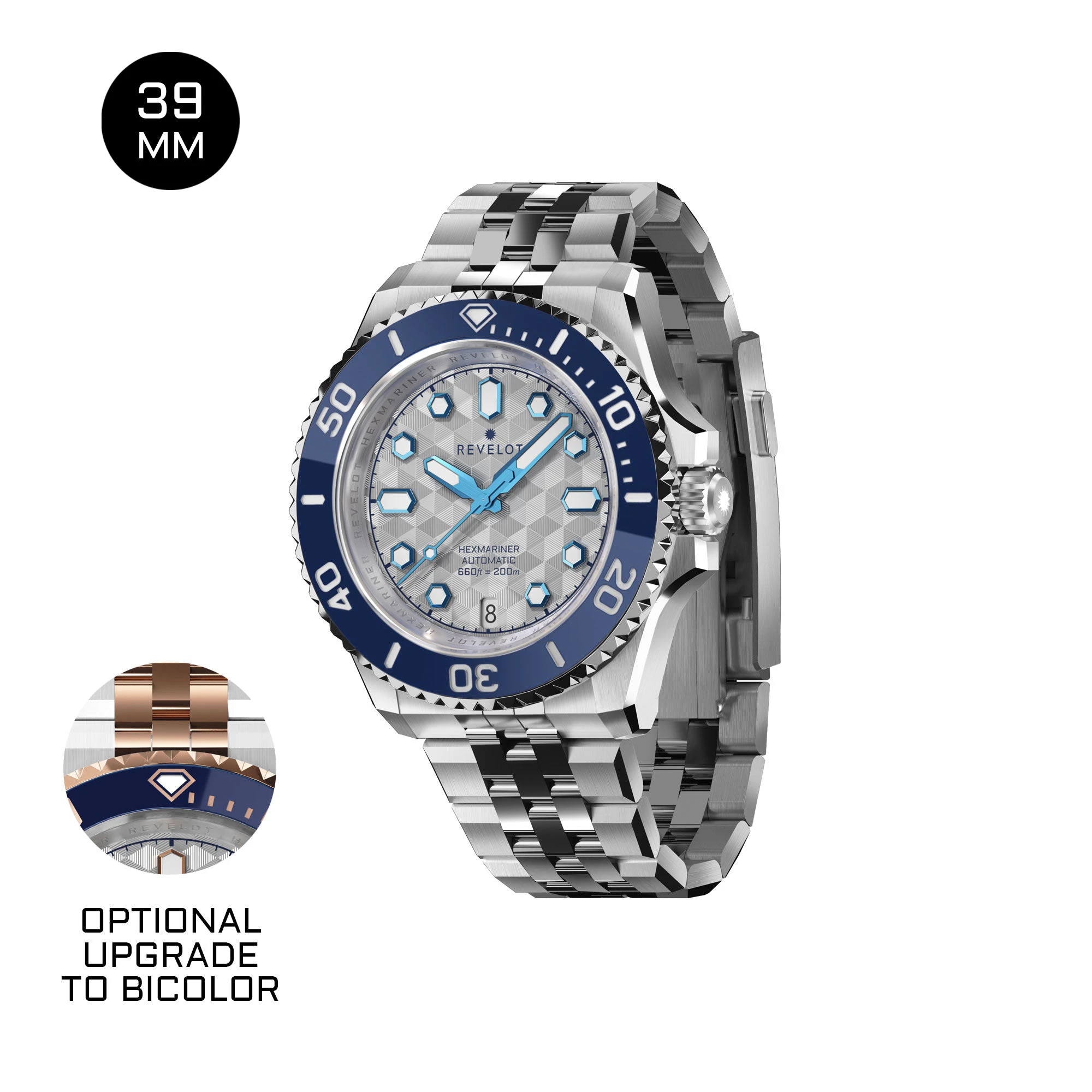 Revelot Hexmariner 39 Metallic White CNC Guilloche