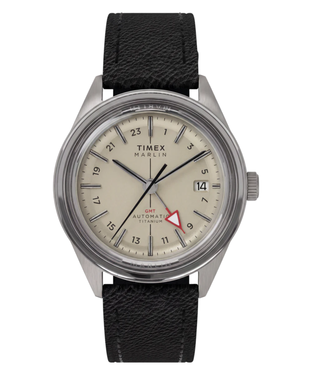 Timex Marlin Jet Titanium Automatic GMT 40mm Leather Strap Watch